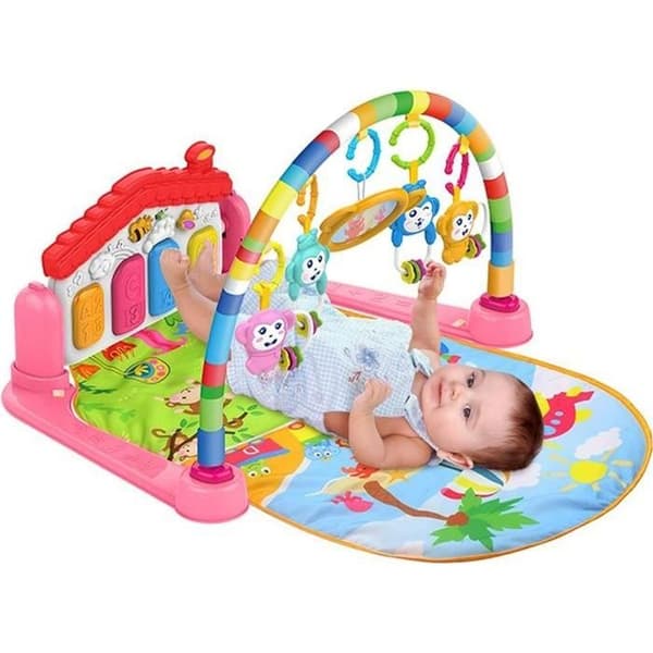 3 i 1 multifunktionell fitnessram Babypianomusiklekmatta -rosa