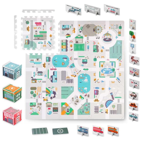 Skumpusselmatta 120x120cm + skumfigurer Nukido Town