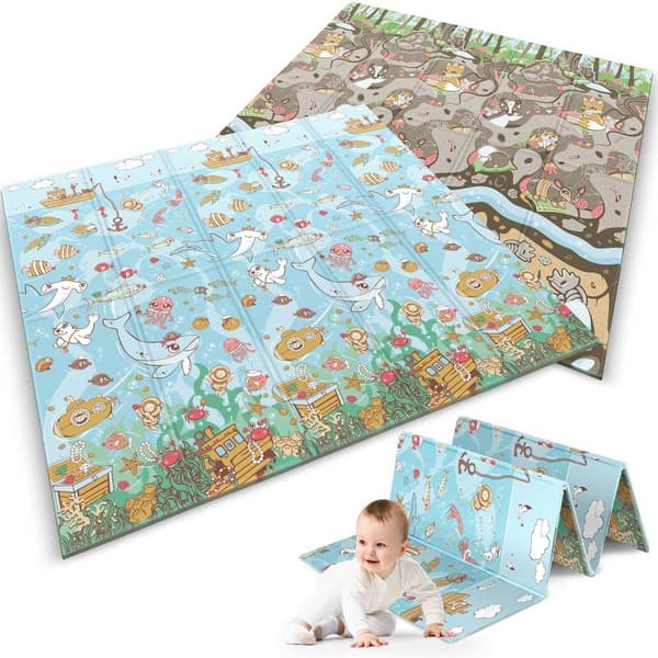 Sammenfoldelig pædagogisk skummåtte 200 x 180 x 1 cm Nukido NK-340 hav-jord