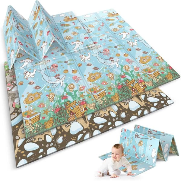 Sammenfoldelig pædagogisk skummåtte 200 x 180 x 1 cm Nukido NK-340 hav-jord