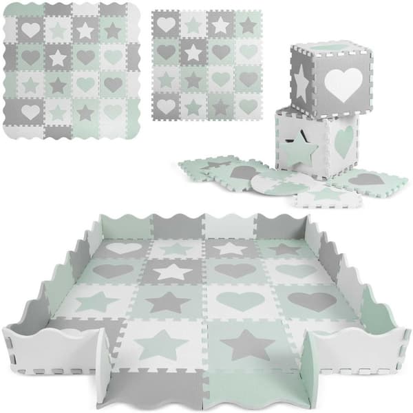 Ekstra tyk EVA skumlegemåtte til baby - 151x151cm, vandtæt, anti-slip, BPA-fri, inkluder puslespilsstykker & kantblokke