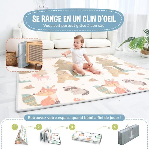 Barnmatta för Barn Baby 150x180x1cm XXL Tjock Fällbar Vändbar Skummatta - Aktivitetsmatta för Baby - Matta