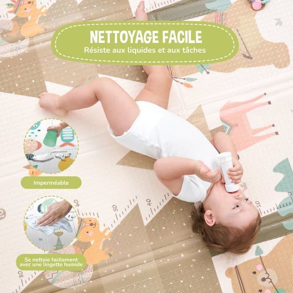 Barnmatta för Barn Baby 150x180x1cm XXL Tjock Fällbar Vändbar Skummatta - Aktivitetsmatta för Baby - Matta