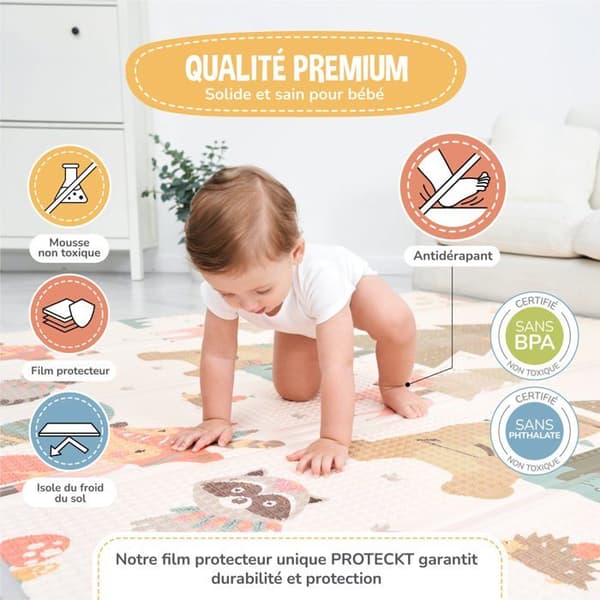 Barnmatta för Barn Baby 150x180x1cm XXL Tjock Fällbar Vändbar Skummatta - Aktivitetsmatta för Baby - Matta