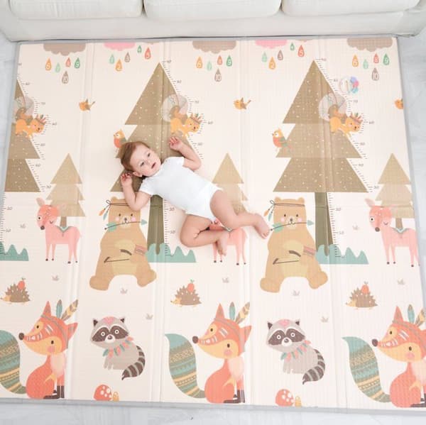 Barnmatta för Barn Baby 150x180x1cm XXL Tjock Fällbar Vändbar Skummatta - Aktivitetsmatta för Baby - Matta