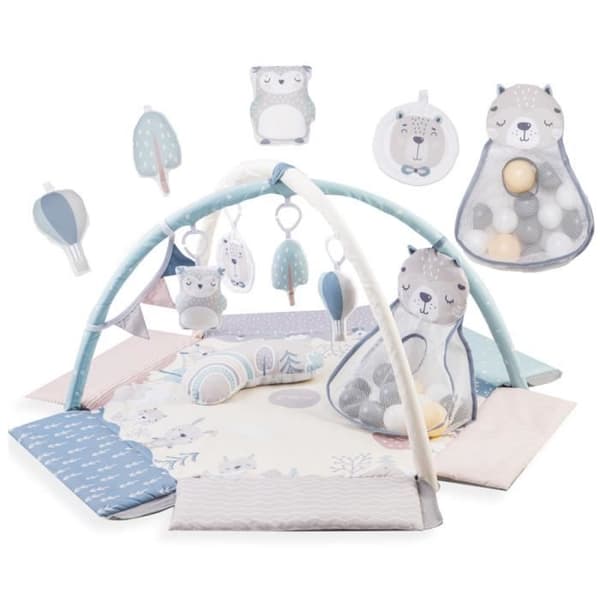 MoMi PASTELL - 3in1 - Baby Activity Matt - leksaksbåge - sensoriska leksaker