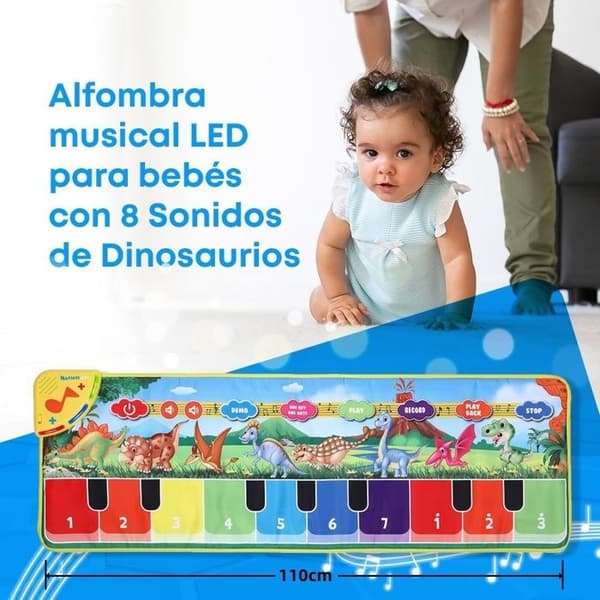 Baby Musical Piano Lekmatta för barn med 8 dysnosaurljud och LED, CP5926-1