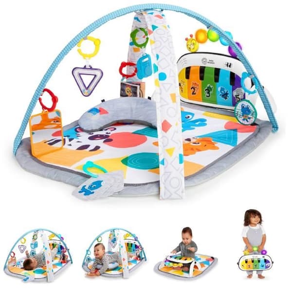BABY EINSTEIN Evolutionsmatta för baby 4-i-1 - Kickin’ Tunes - Avtagbar piano-leksak, båge, sensoriska leksaker, flerspråkig
