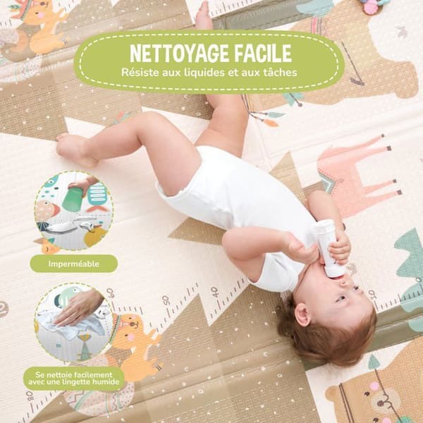 Barnmatta för Barn Baby 150x180x1cm XXL Tjock Fällbar Vändbar Skummatta - Aktivitetsmatta för Baby - Matta