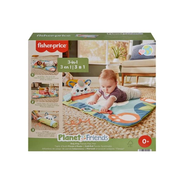 Fisher-Price Planet Friends Roly-Poly Panda Babyaktivitetslegemåtte med 2 legetøj