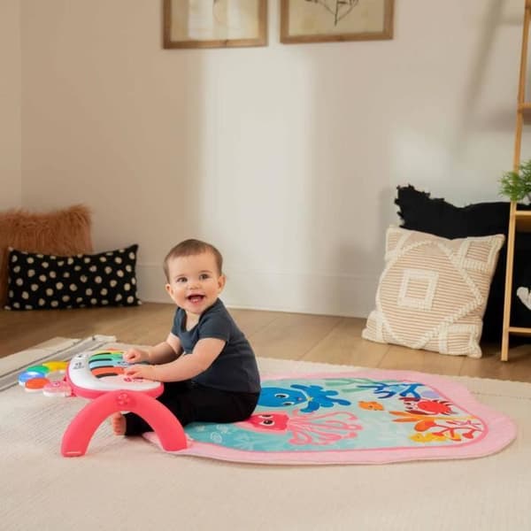 BABY EINSTEIN Lekmatta för spädbarn flicka 4-i-1 -Kickin’ Tunes- piano leksak, båge med sensoriska leksaker, flerspråkig