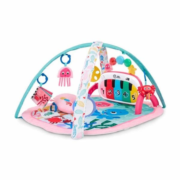 BABY EINSTEIN Lekmatta för spädbarn flicka 4-i-1 -Kickin’ Tunes- piano leksak, båge med sensoriska leksaker, flerspråkig