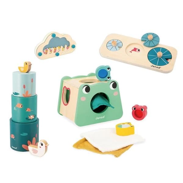 Box Spel Baby 1 År - 4 Användbara Leksaker - Sensoriskt Spel för Baby - Form för Nyföddas Utveckling