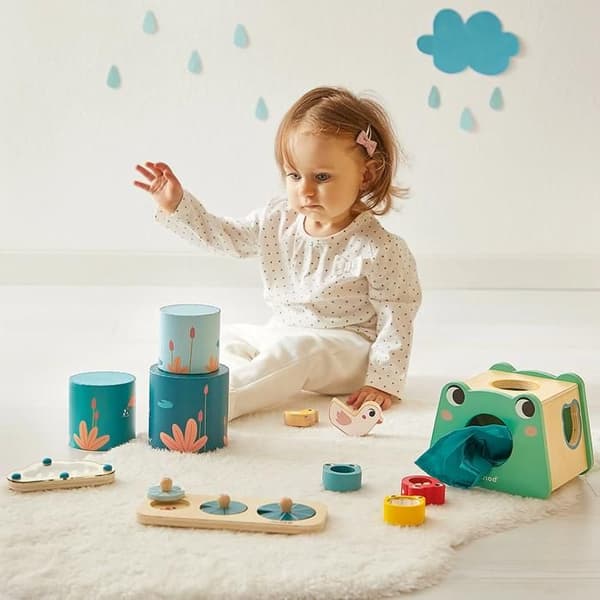 Box Spel Baby 1 År - 4 Användbara Leksaker - Sensoriskt Spel för Baby - Form för Nyföddas Utveckling