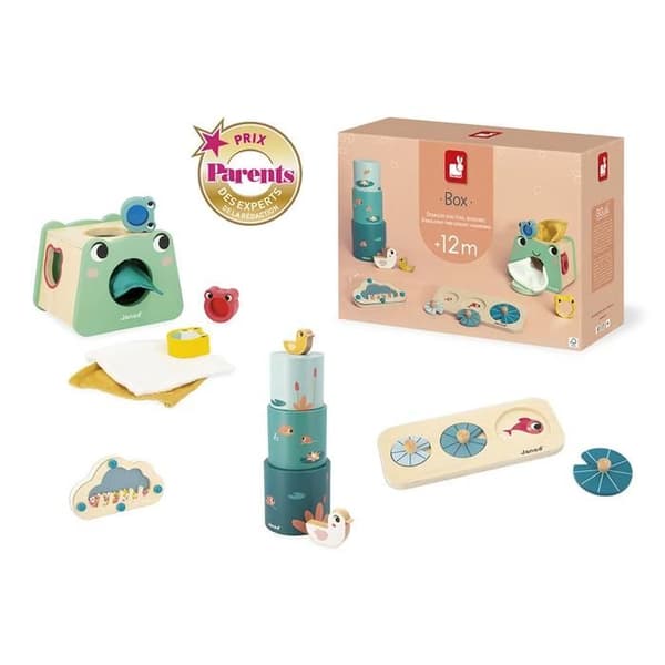 Box Spel Baby 1 År - 4 Användbara Leksaker - Sensoriskt Spel för Baby - Form för Nyföddas Utveckling