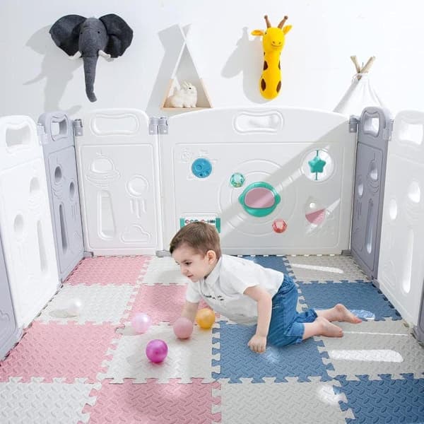 OBOSOE lekmatta baby 16 delar – pusselmatta & krypmatta för golvskydd 30x30 cm