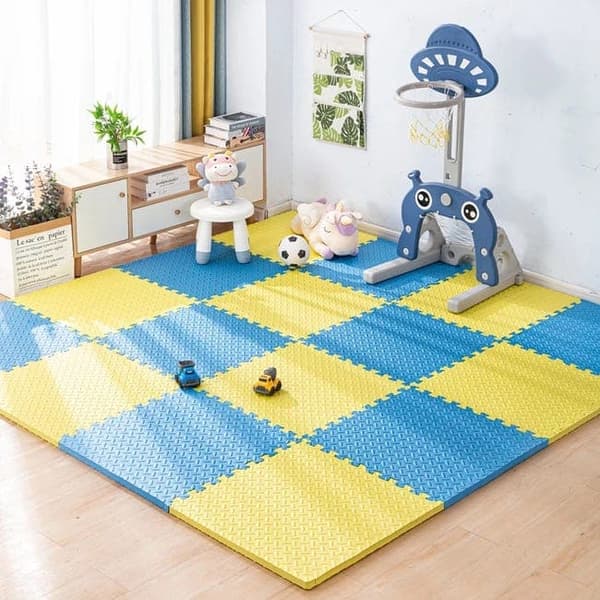 OBOSOE lekmatta baby 16 delar – pusselmatta & krypmatta för golvskydd 30x30 cm 8 st Blå + 8 st gul