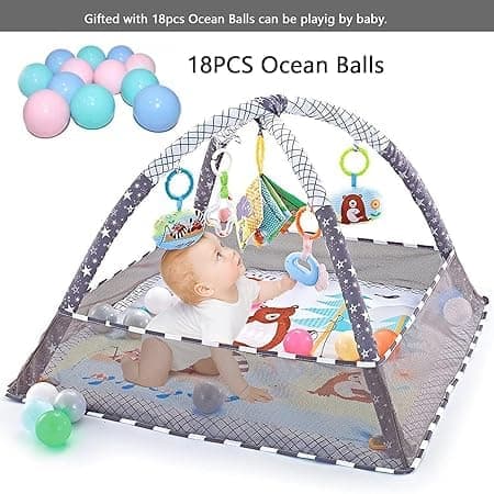 OBOSOE Baby Lekmatta ,Baby Gym för 0-12 månader, Grå
