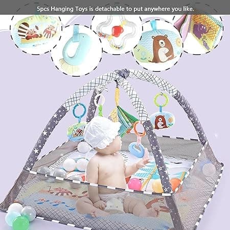 OBOSOE Baby Lekmatta ,Baby Gym för 0-12 månader, Grå
