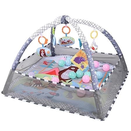 OBOSOE Baby Lekmatta ,Baby Gym för 0-12 månader, Grå