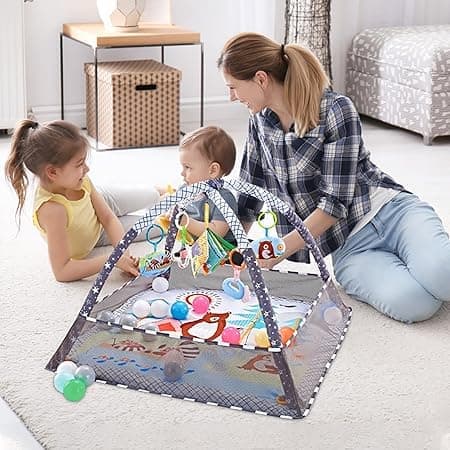 OBOSOE Baby Lekmatta ,Baby Gym för 0-12 månader, Grå