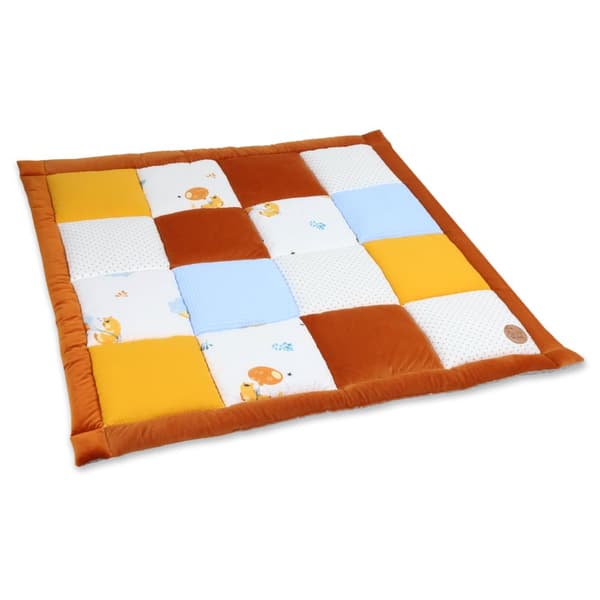 Babykrypmatta Velvet lekmatta 100x100 cm - PATCHWORK lekhageinlägg bomull med sammet och våffla piké nallar