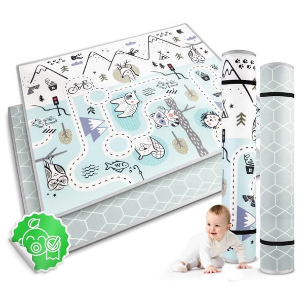 Legemåtte baby -180x150x1,5 cm - dobbeltsidet - rullebar