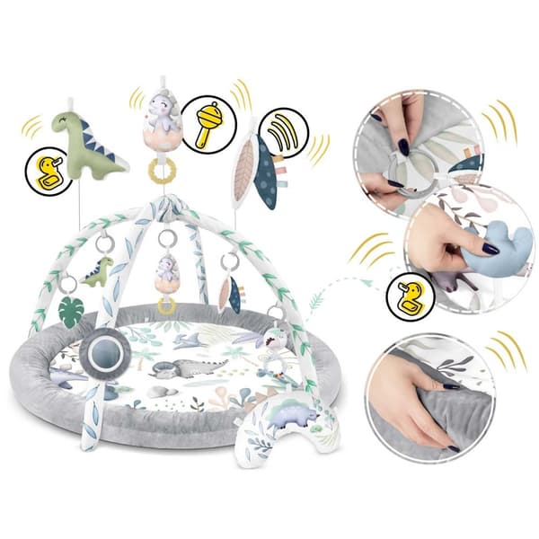 Nukido Dinosaur Baby Gym - Premium 7-i-1 Lekmatta med Pedagogiska Leksaker & Mjuk Minky-tyg