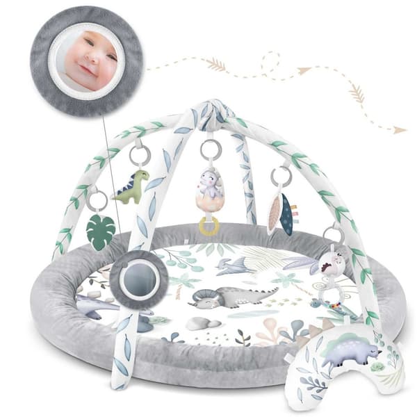 Nukido Dinosaur Baby Gym - Premium 7-i-1 Lekmatta med Pedagogiska Leksaker & Mjuk Minky-tyg