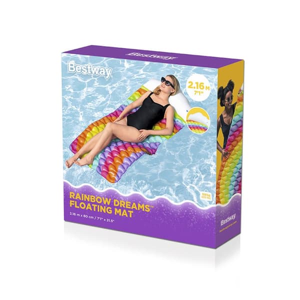 Bestway Uppblåsbar Flytsäng Regnbåge 216x80 cm Strand och Pool 44107