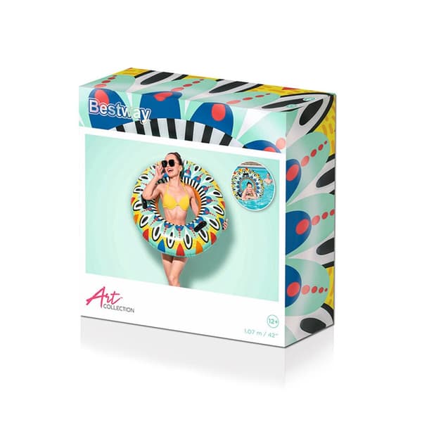 Bestway Flytande uppblåsbar flotte med handtag Azteka D107 cm +12 år strand och pool 36294