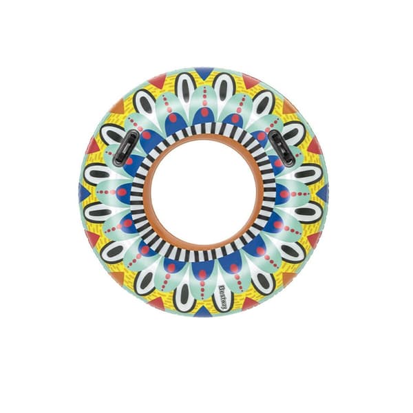 Bestway Flytande uppblåsbar flotte med handtag Azteka D107 cm +12 år strand och pool 36294