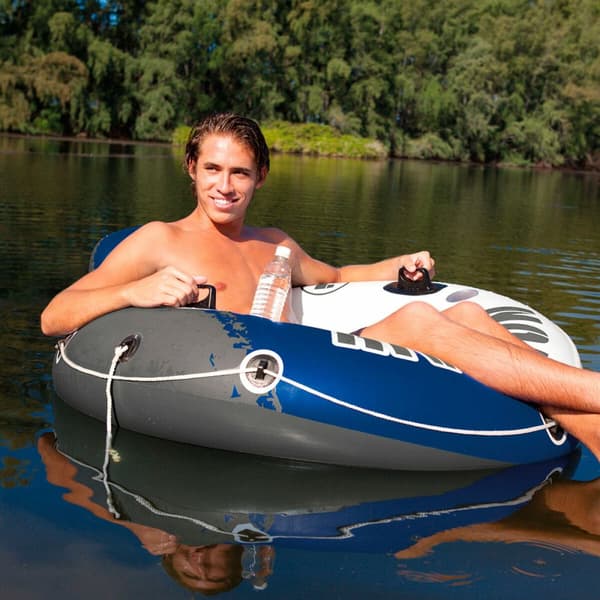Oppustelig poolstol Intex River Run Blå Hvid 135 x 13,5 cm (6 enheder)