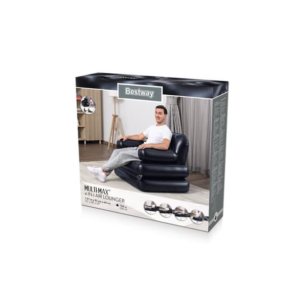 Bestway Uppblåsbar Stol 4 Positioner Svart 191x38x25 cm Inuti 75114