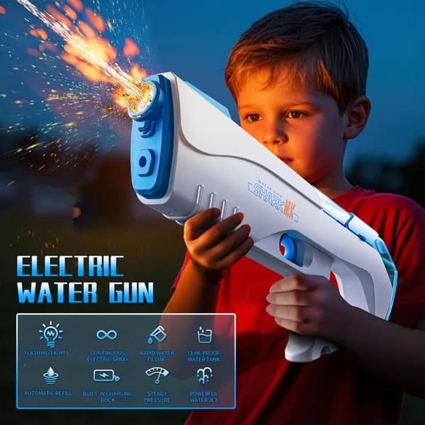 Lollanda elektrisk vandpistol – stor kapacitet med automatisk spray og LED-lys, rækkevidde 32 fod, udendørs legetøj til sommer
