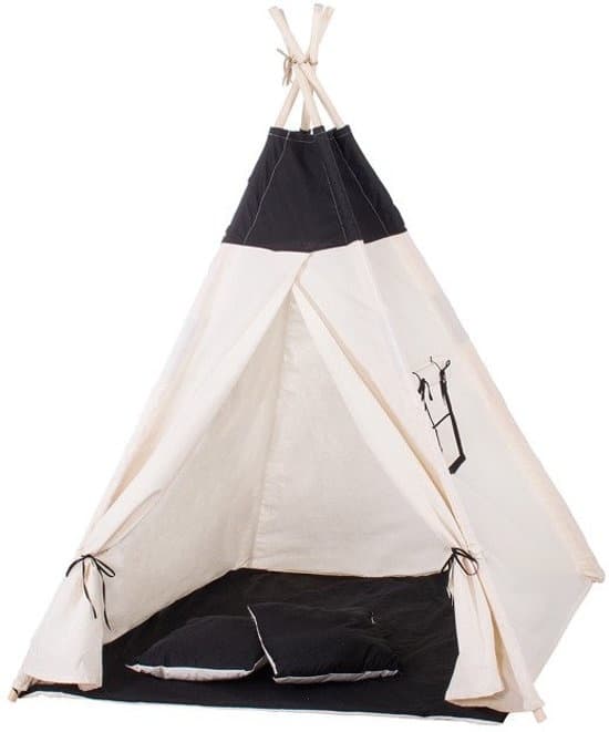 Wigwam telttas leikkimaja - 4 osainen 100% puuvilla Musta / valkoinen