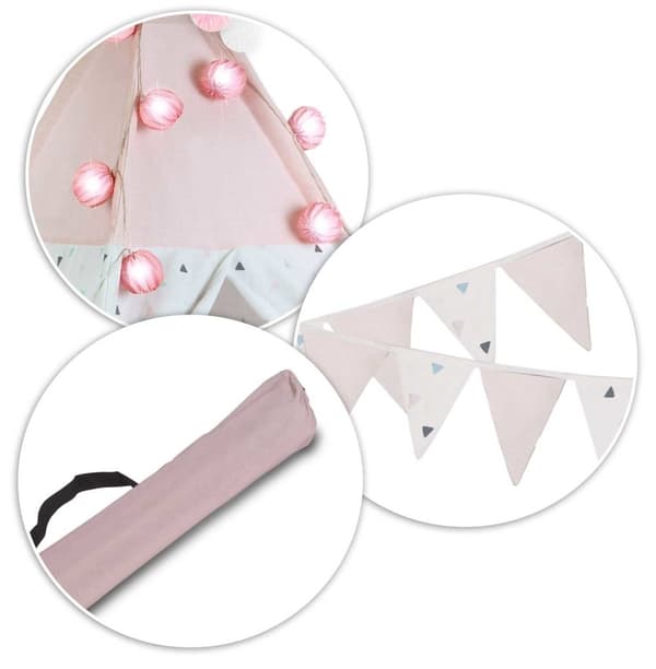 Tipi legetelt med lys & streamers – Pink