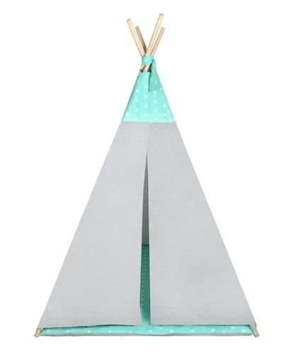 Wigwam tipi teepee tält - lekstuga - 4 delar - 100% bomull - Mintgrön / prickar