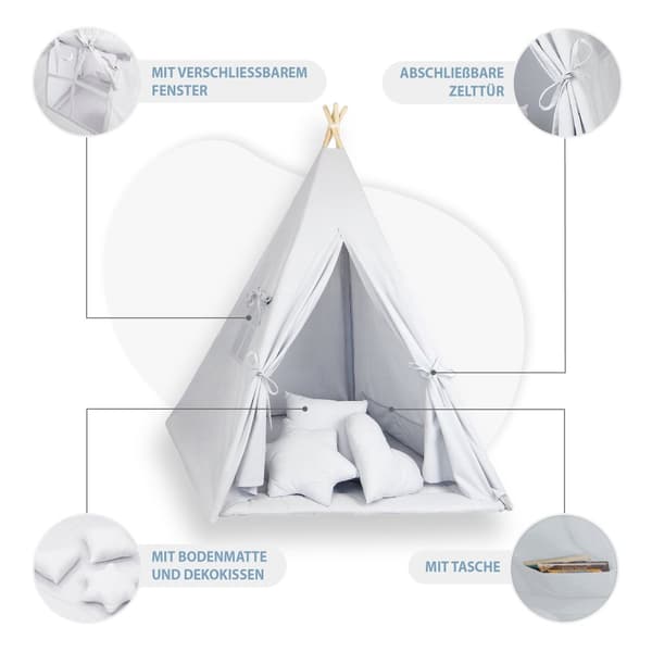 Tipi teltta lapsille Leikkiteltta Tippi lasten teltta Lastenhuone Teepee Intiaaniteltta Outdoor Indoor Model 6 leikkimatolla ja 3 tyynyllä