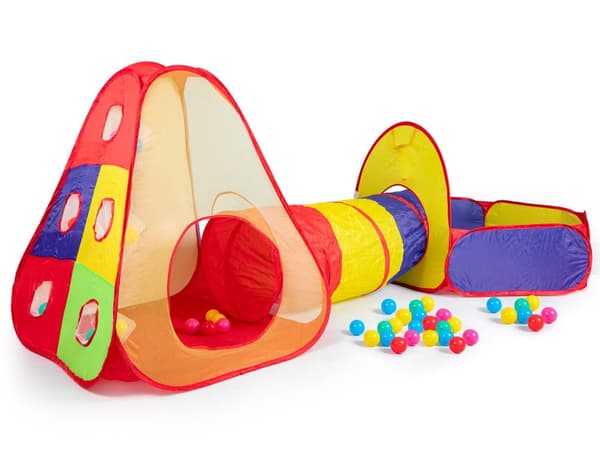 Legetelt 300x120x100 cm - med kravletunnel og kuglegrav - inkl. 100 bolde