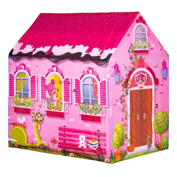 Lektält - hus - 96x73x102 cm - polyester - rosa