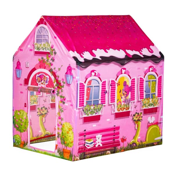 Lektält - hus - 96x73x102 cm - polyester - rosa