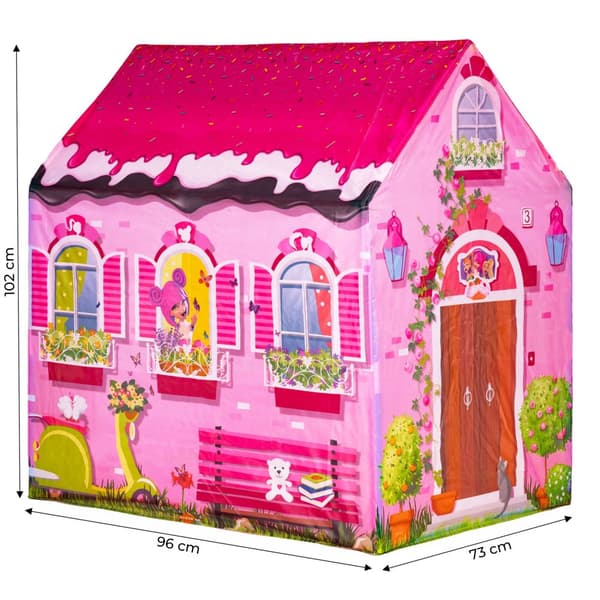 Lektält - hus - 96x73x102 cm - polyester - rosa