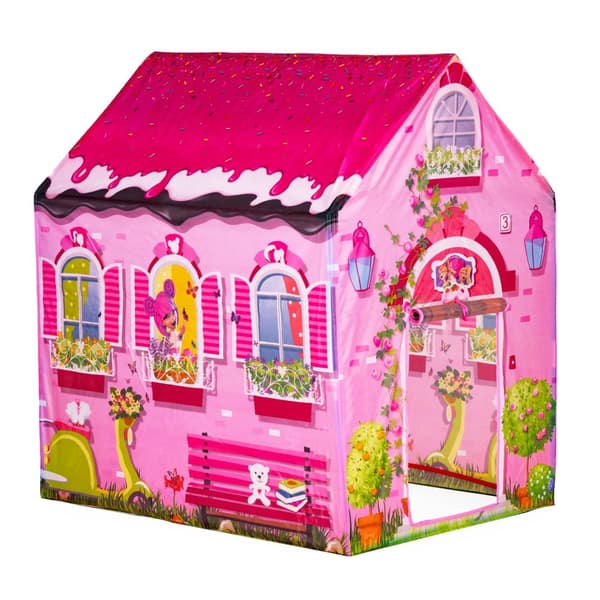 Lektält - hus - 96x73x102 cm - polyester - rosa