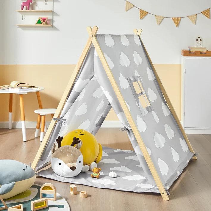 Rootz Children Kids Play Tent Playhouse with Floor Mat (Grey/Cloud)