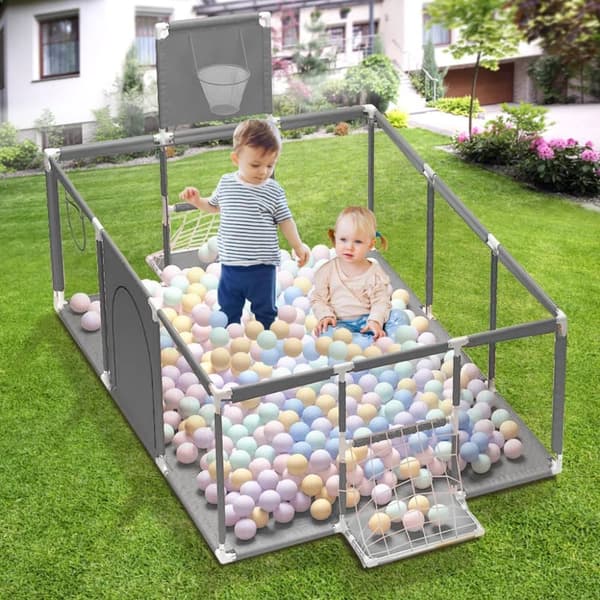 Legeplads 180 x 122 cm til babyer legeplads foldning sikkerhedsbarriere legetelt legeplads baby bærbar babyvugge, grå