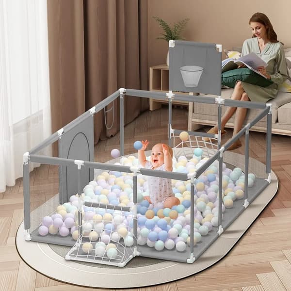 Legeplads 180 x 122 cm til babyer legeplads foldning sikkerhedsbarriere legetelt legeplads baby bærbar babyvugge, grå