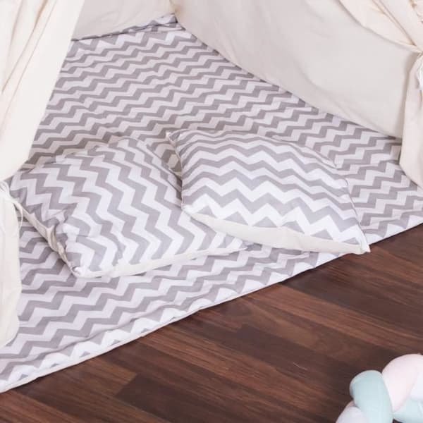 Tipi-tält för barn i SPRINGOS bomull - 160x120x100 cm - sicksack / grå