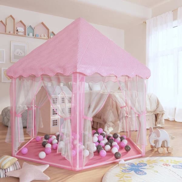 vidaXL Prinsessa leikkiteltta 250 pallolla pinkki 133x140 cm