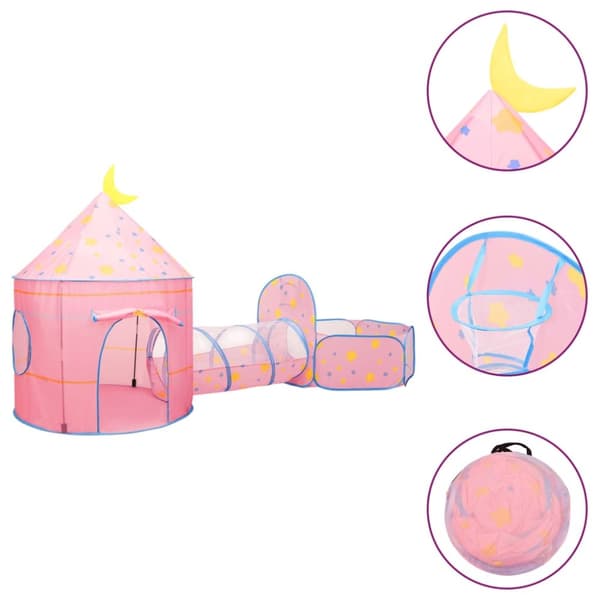 vidaXL Lasten leikkiteltta 250 pallolla pinkki 301x120x182 cm